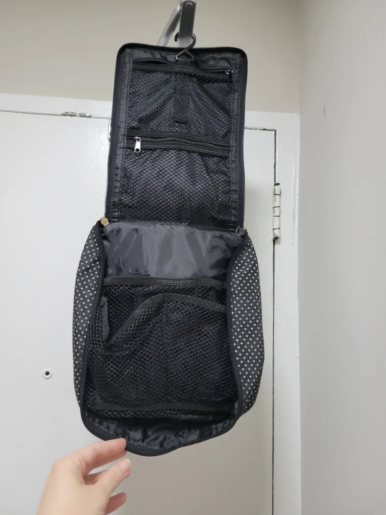 Hanging Travel Toiletry Bag - Black Polka Dot image indicator(3)