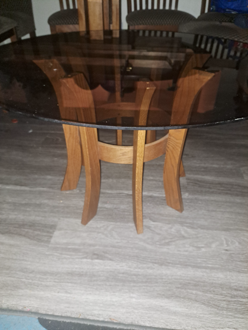 MCM oak and smoke glass coffee table