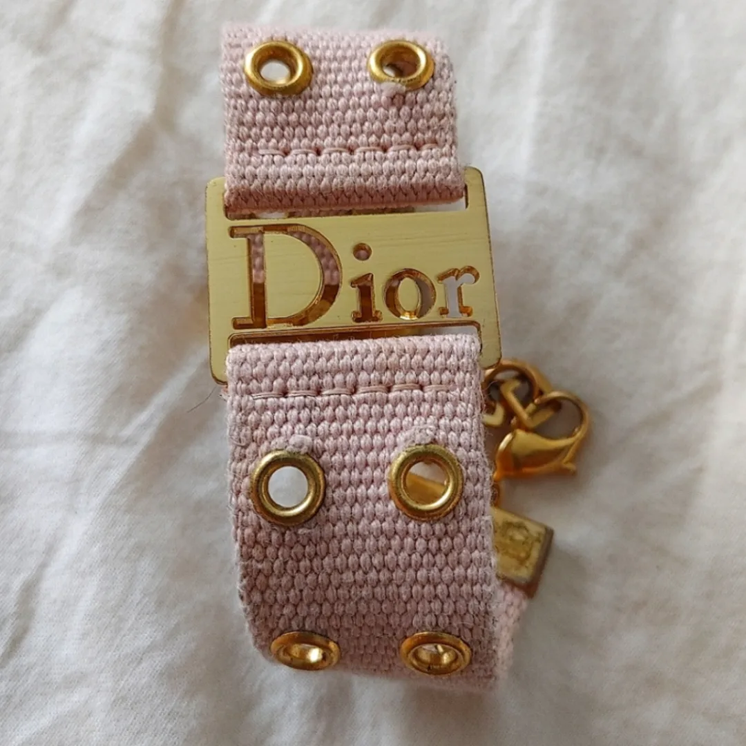 Vintage Dior Pink Canvas & Gold Bracelet thumbnail