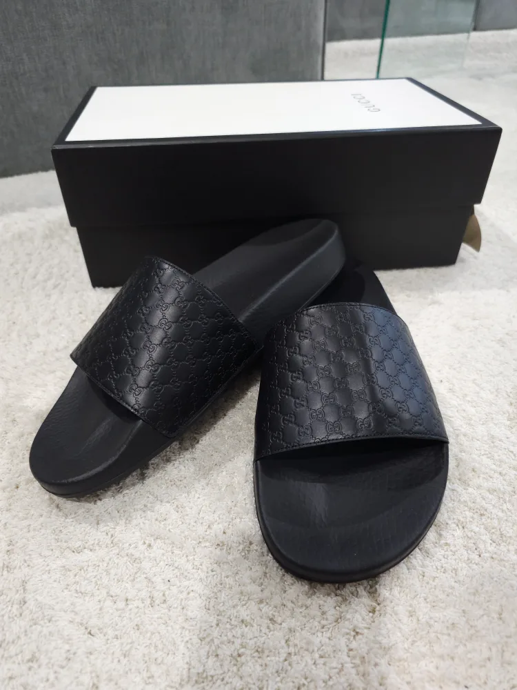 GUCCI Micro Guccissima Men's Black Slides Sandals Size 12 image indicator(2)