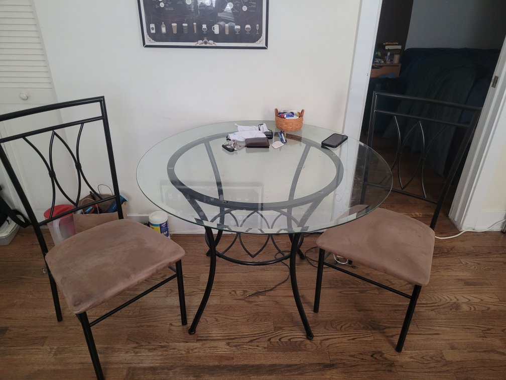 Glass Top Round Dining Table with 2 Chairs