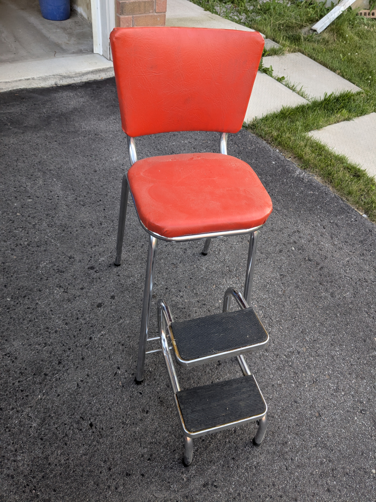 Vintage Red Chrome Step Stool Chair