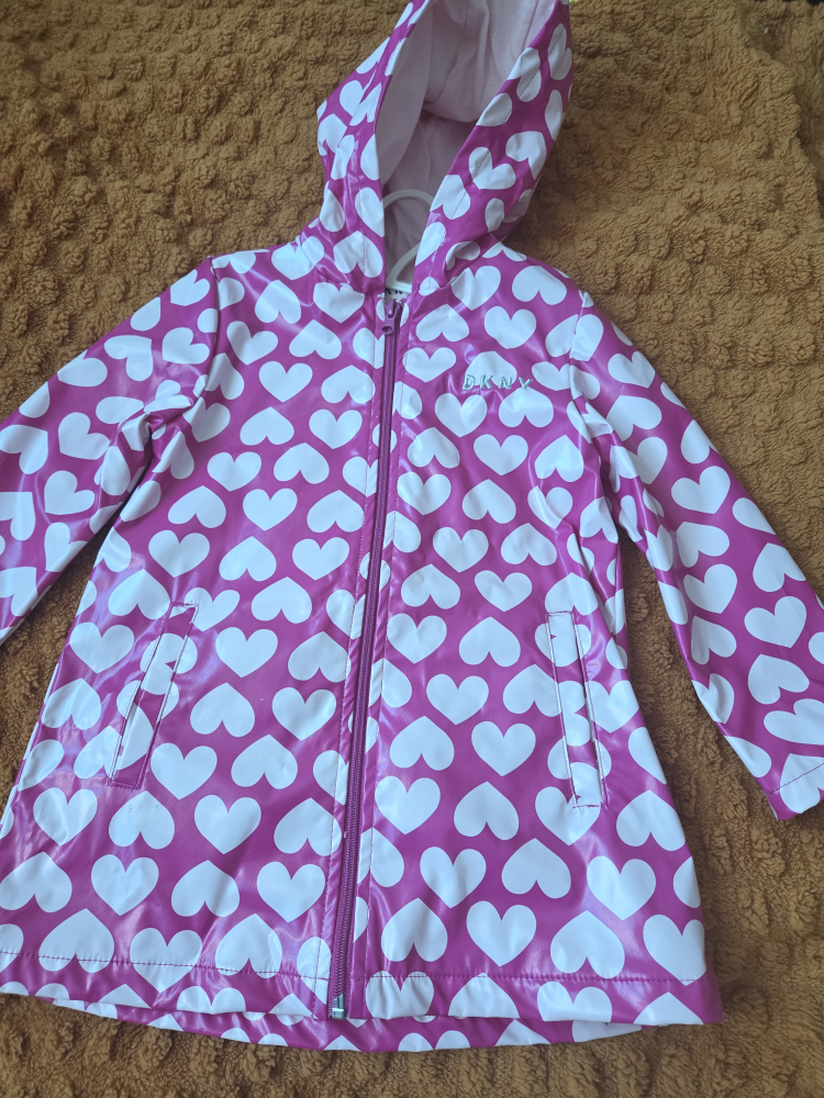 DKNY Girls' Pink Heart Print Raincoat