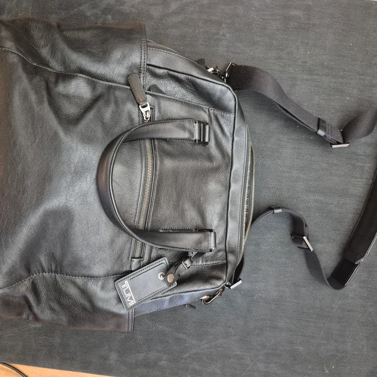 TUMI Black Leather Duffel Bag thumbnail