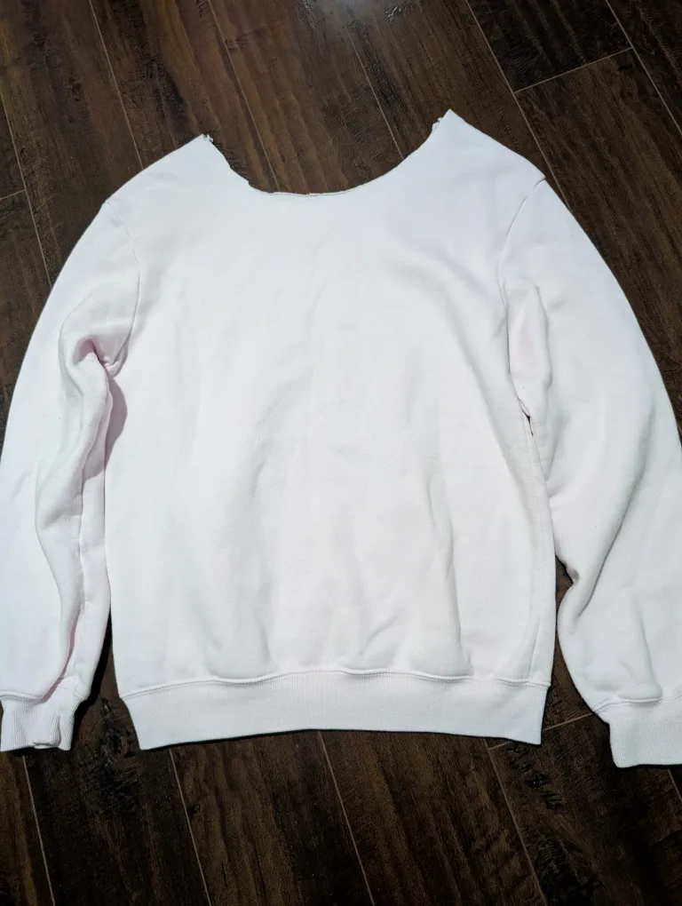 Off the shoulder Pink/White Crewneck Sweatshirt thumbnail