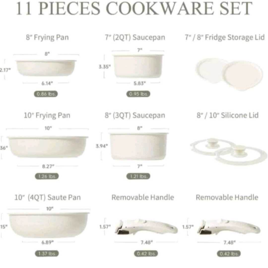 CAROTE 11-pcs Non Stick Cookware Set, Cream White - photo 2