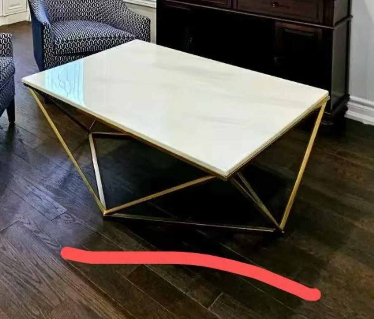 Square Coffee Table - Gold Frame, White Top thumbnail