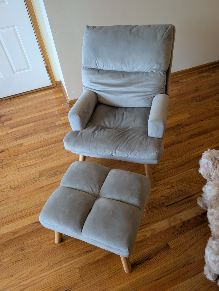 Gray Accent Chair with Ottoman