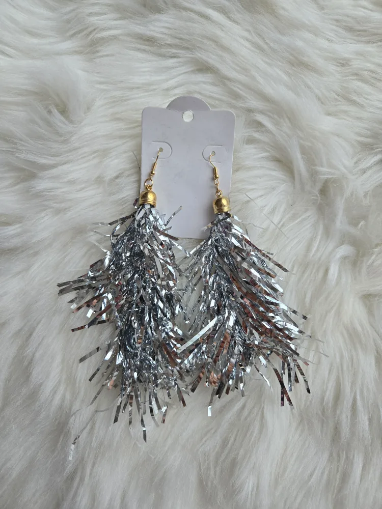 Silver Tinsel Drop Earrings thumbnail
