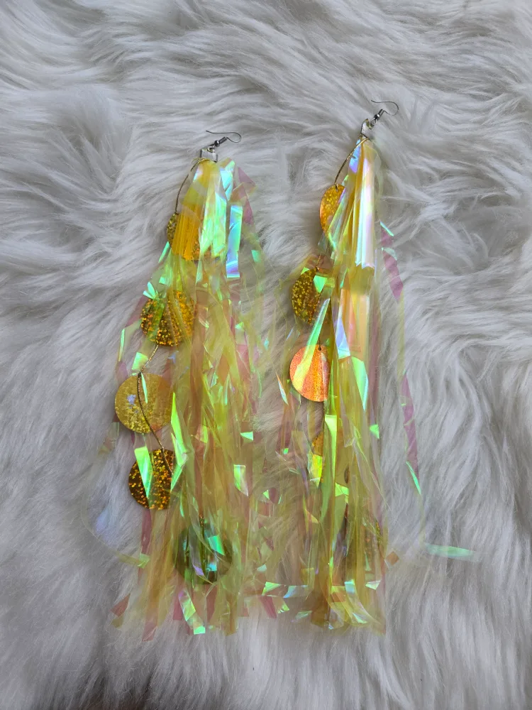 Iridescent Yellow Tassel Earrings thumbnail