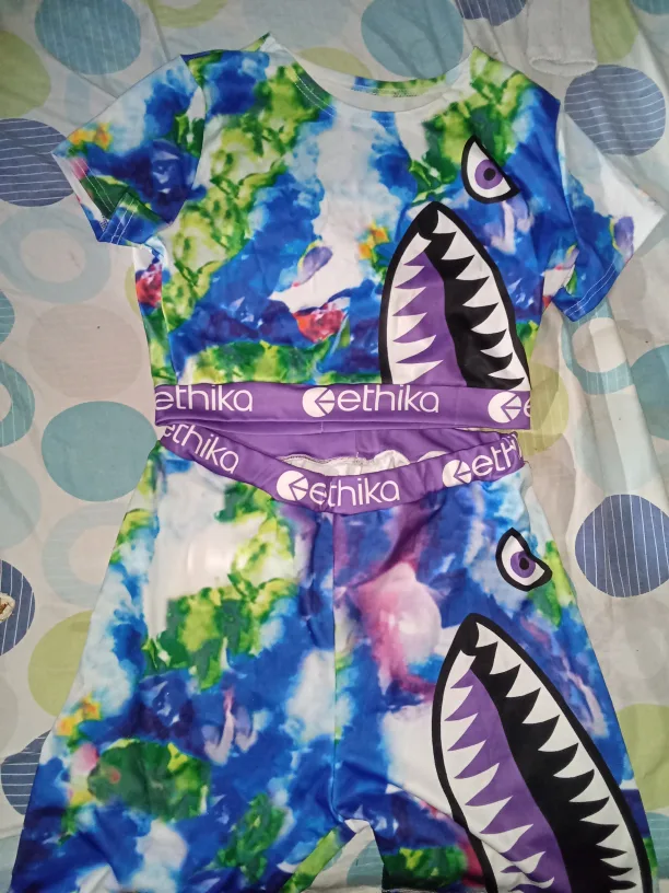Ethika Shark Print Crop Top & Shorts Set thumbnail