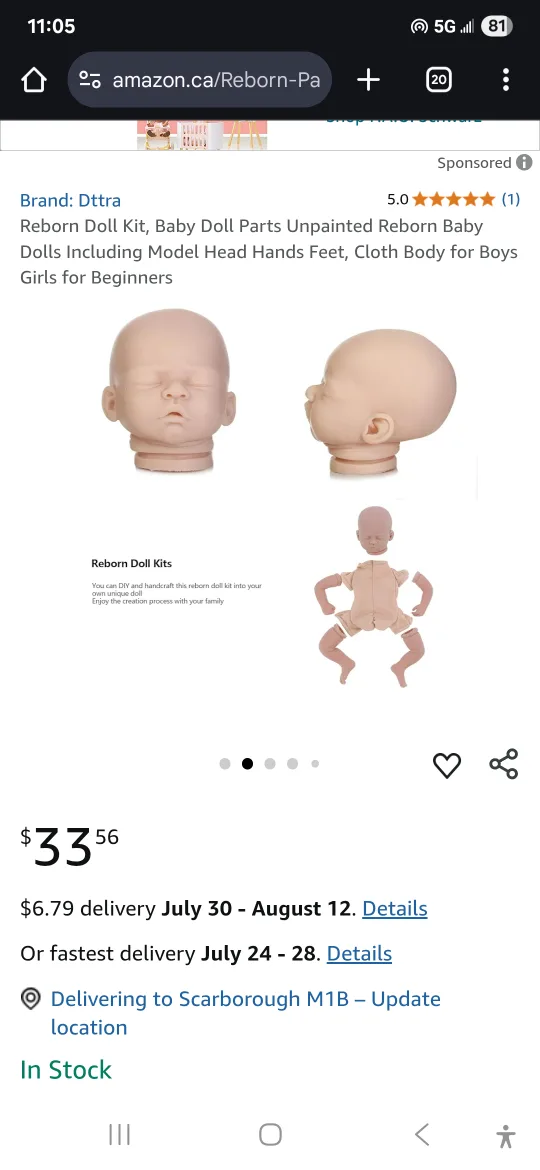 Dttra Reborn Doll Kit, Unpainted Baby Doll Parts thumbnail