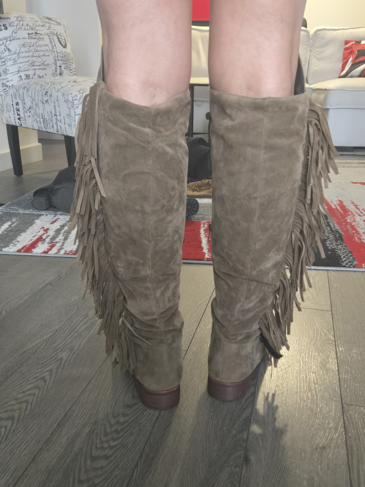 Fringe Suede Knee-High Boots
