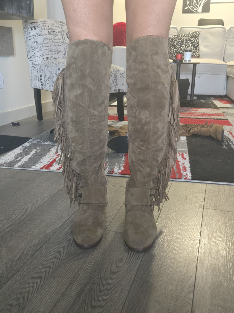 Fringe Suede Knee-High Boots - photo 3