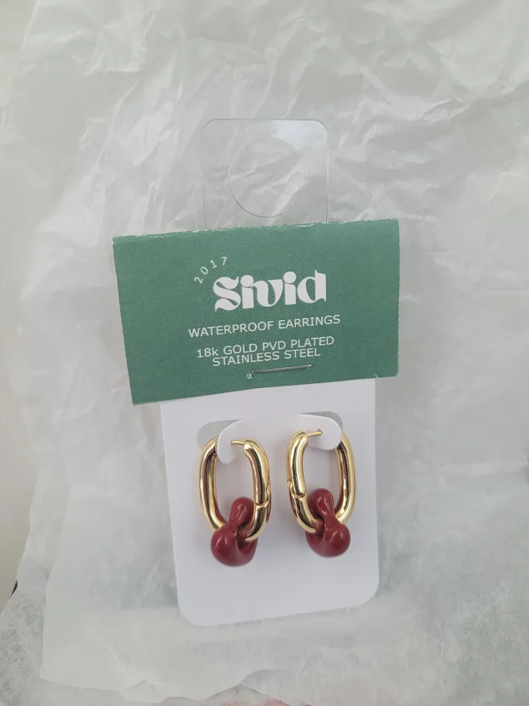 Sivid Waterproof Earrings - Gold & Red thumbnail