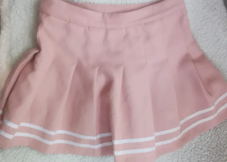 Pink Pleated Mini Skirt with White Stripes thumbnail