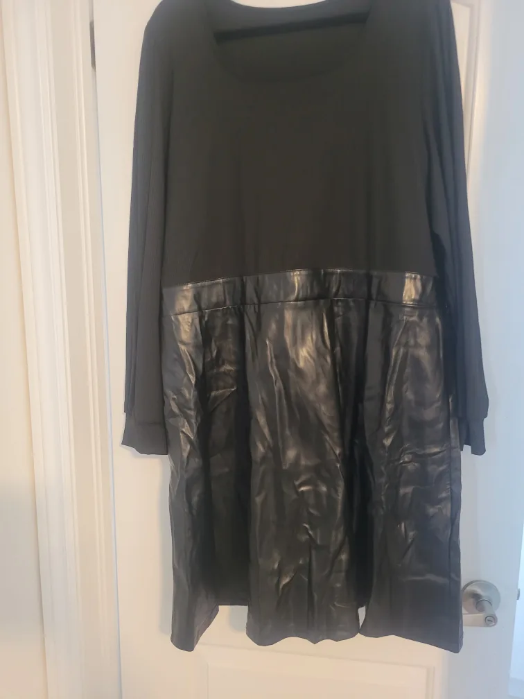 Black Dress with Faux Leather Skirt thumbnail