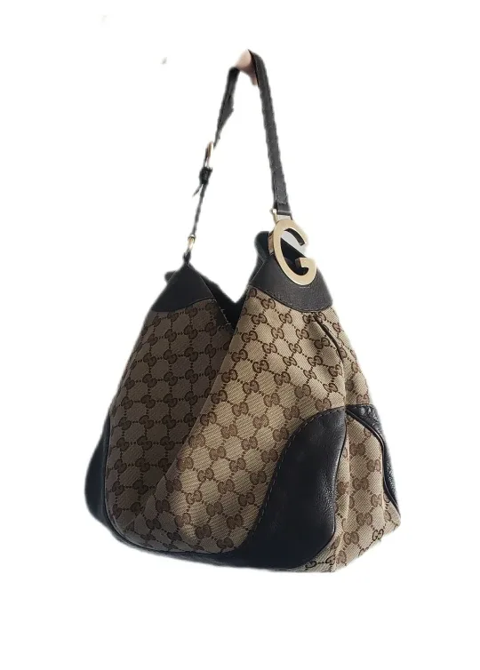 Vintage Gucci Hobo Bag - Jacquard Print Brown Leather Gold thumbnail