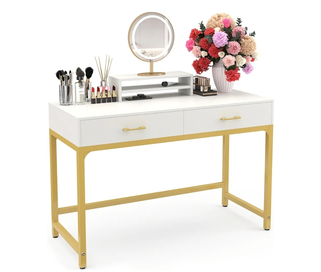 White & Gold Vanity Desk - photo 2