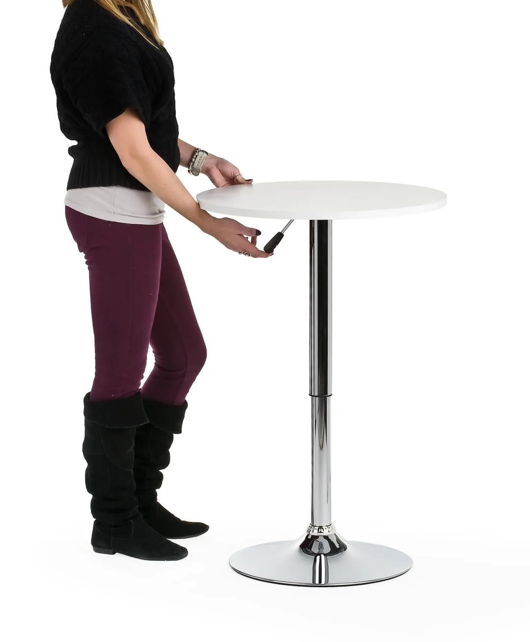 23.5" Round Cocktail Table, Height Adjustable - White image indicator(4)