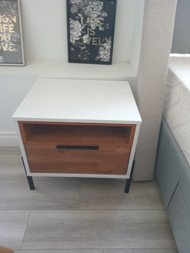 Elegant Wood & White Nightstand-Charm Meets Modern Design! thumbnail