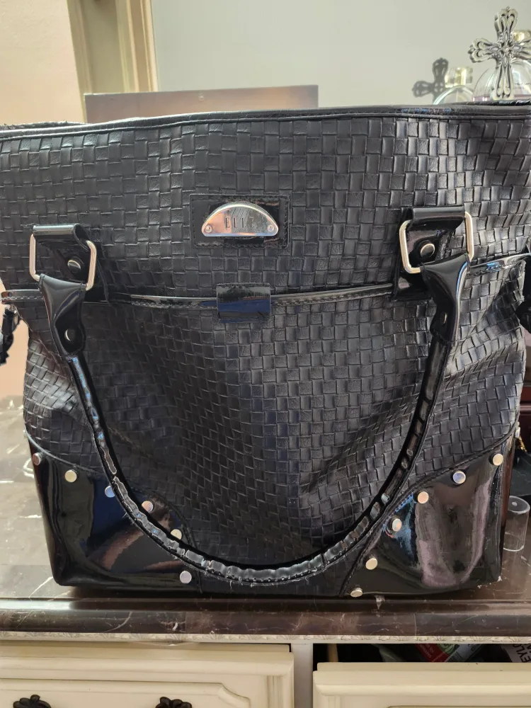 ELLE Black Woven Rolling Tote Bag thumbnail