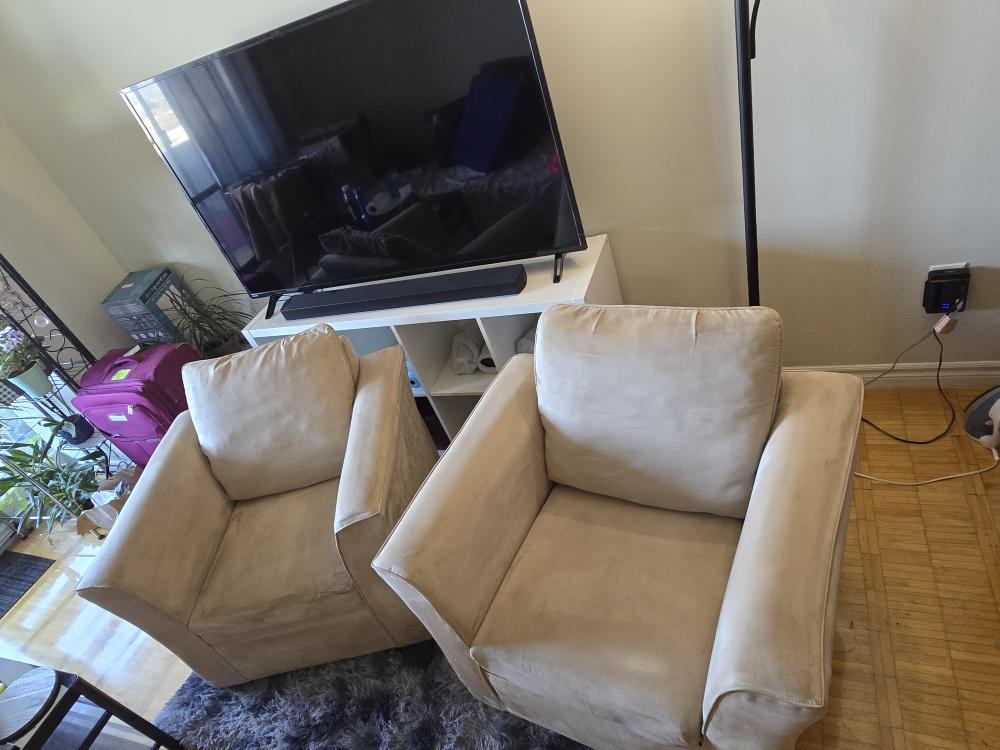Two Beige Armchairs with Cushions - photo 2