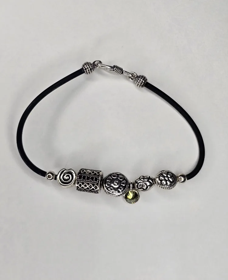 Charm Bracelet - Black Cord with Silver Charms thumbnail