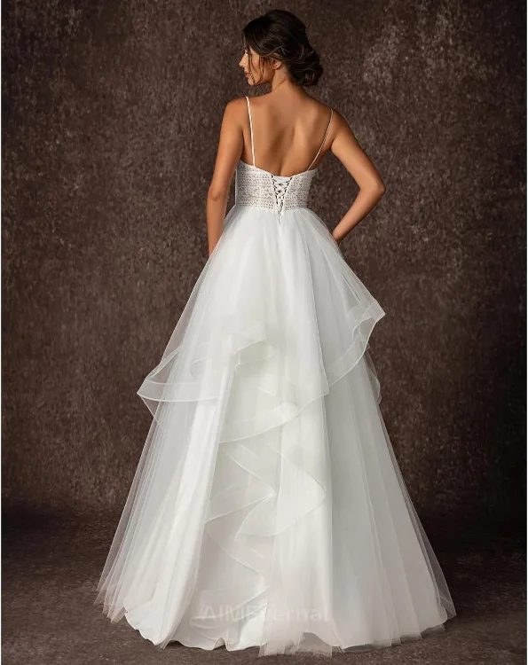 Brand New Boho Destination White Tulle Wedding Dress image indicator(2)