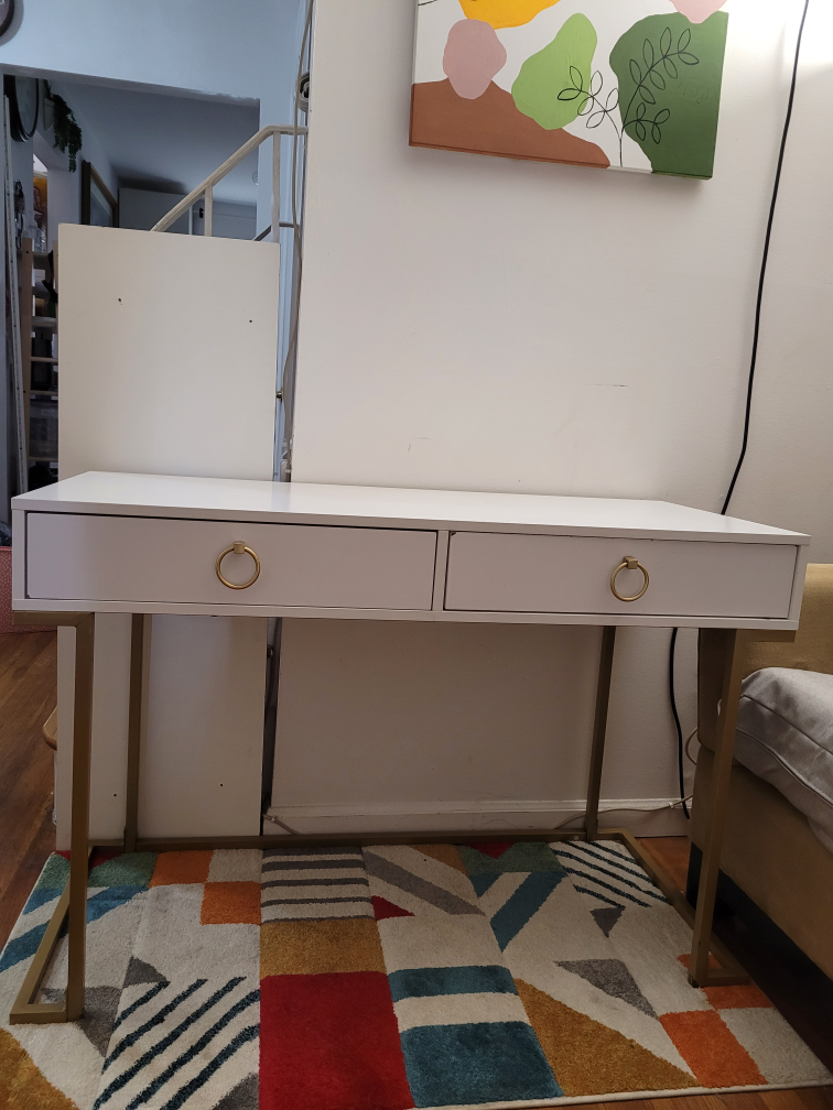 White & Gold Vanity Desk with Drawers - photo 2