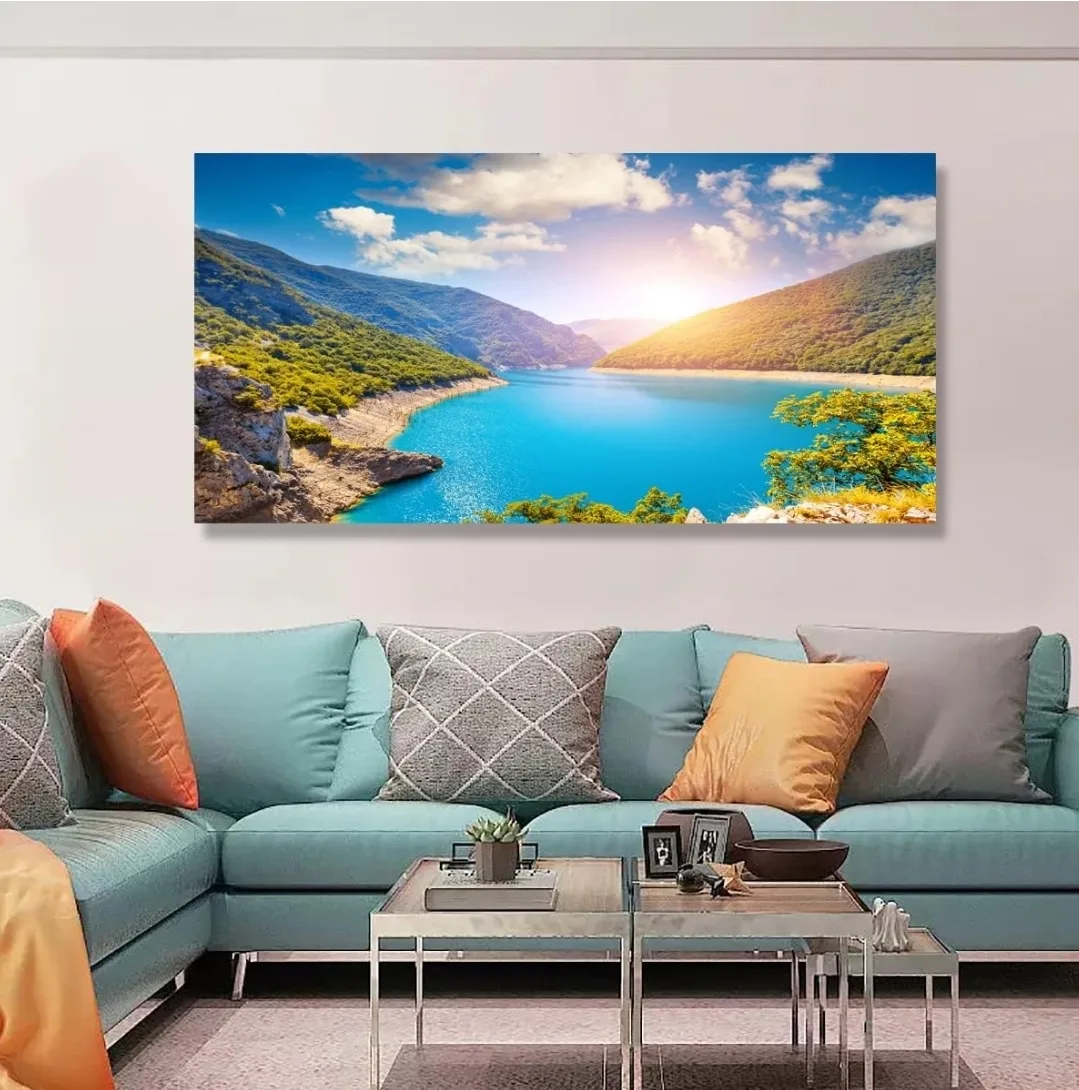 Mountain & Lake Canvas Wall Art 20x40” – Nature Landscape Framed image indicator(8)