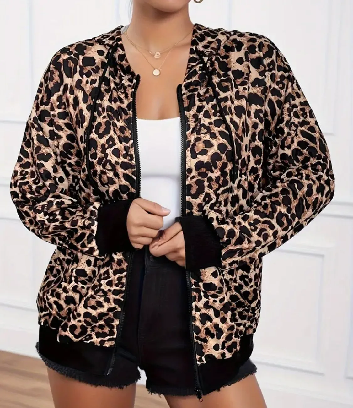 Leopard Print Zip-Up Hoodie thumbnail