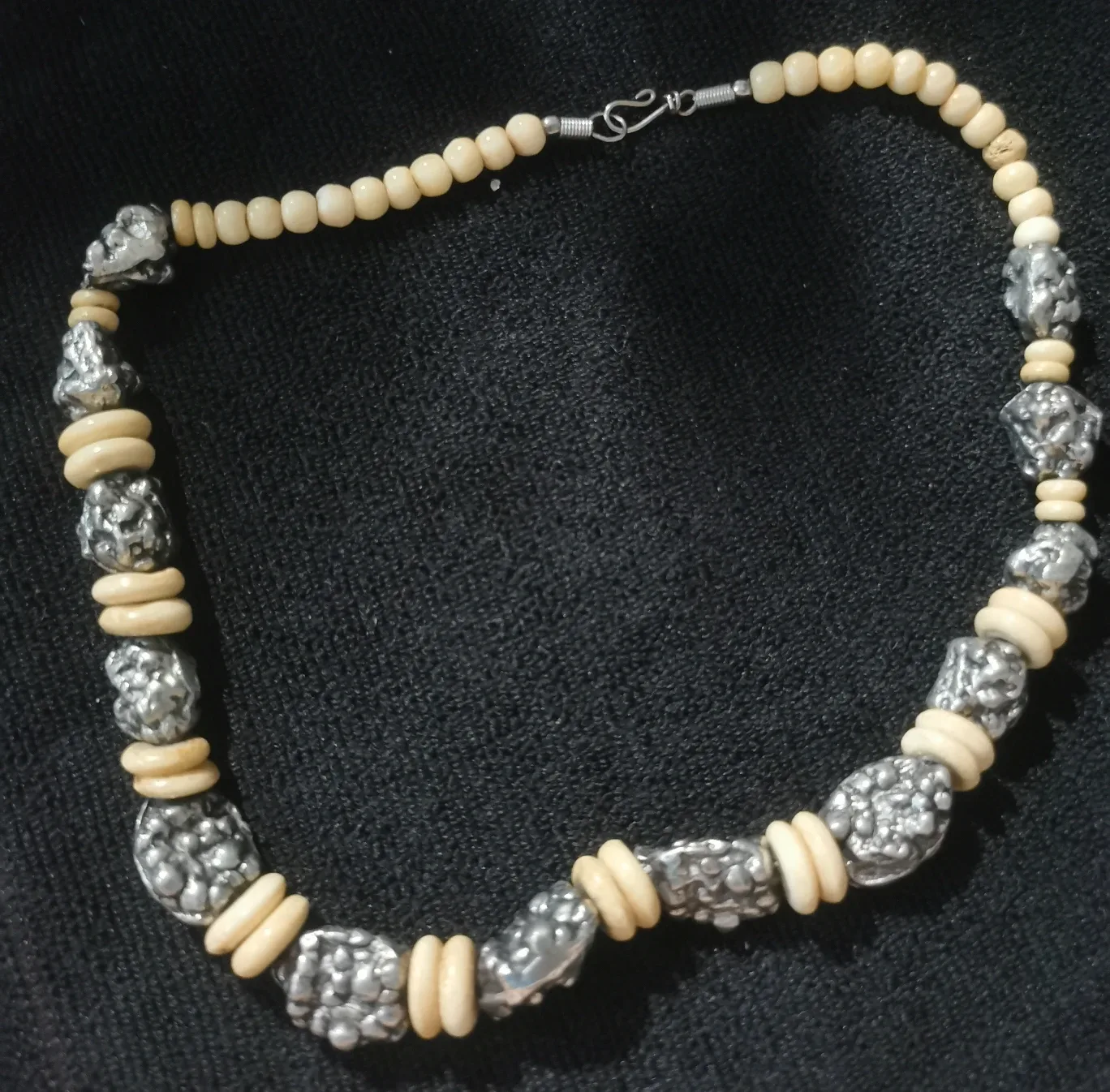 Beaded Necklace - Silver & Bone thumbnail