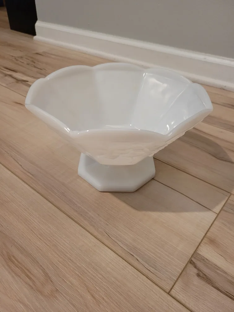 Vintage Milk Glass Compote Bowl with Grape Design image indicator(4)