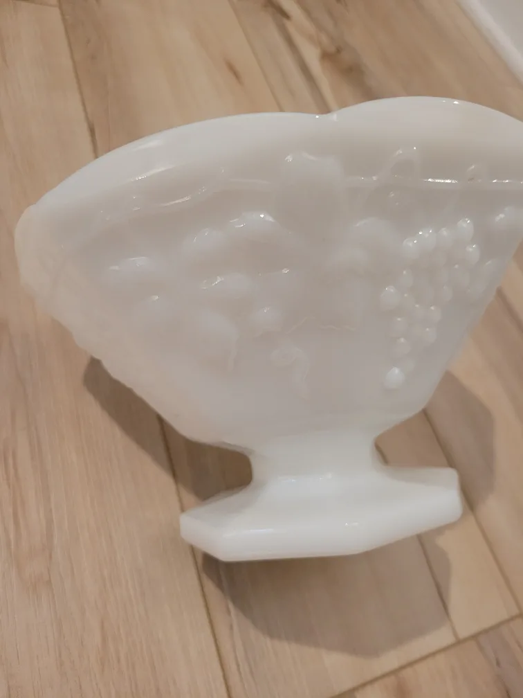 Vintage Milk Glass Compote Bowl with Grape Design image indicator(8)