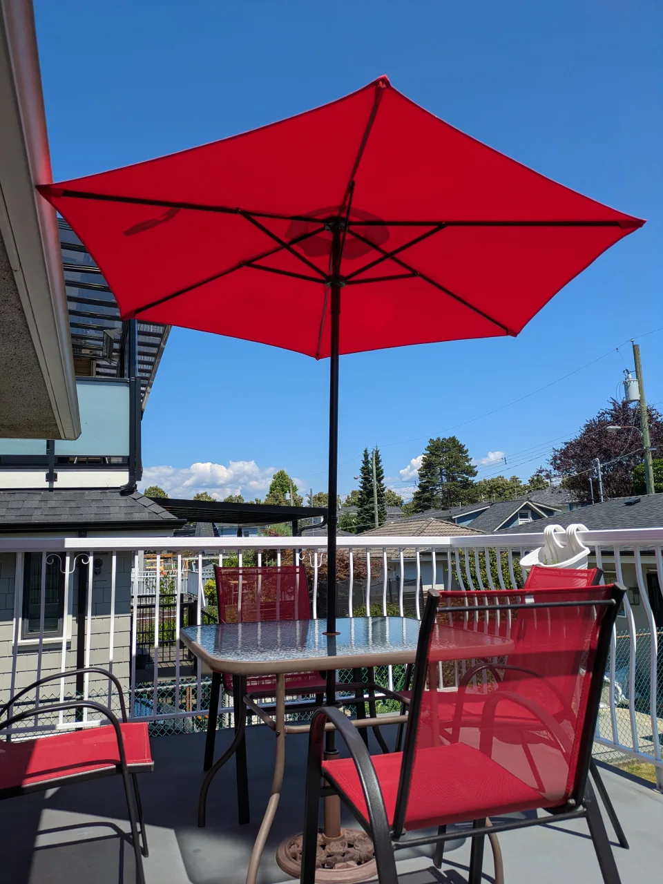 7'  Patio Umbrella with base - Like New thumbnail