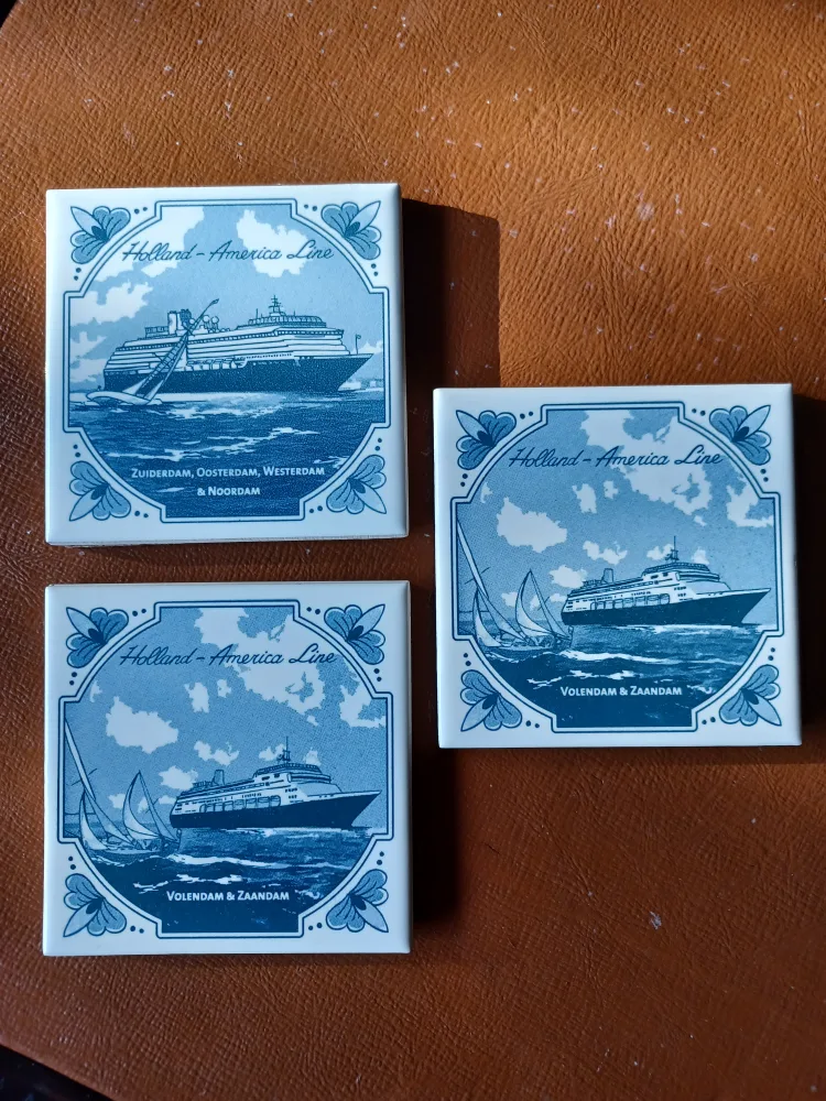 Vintage Delft Blue Holland America Line Tile Coaster thumbnail