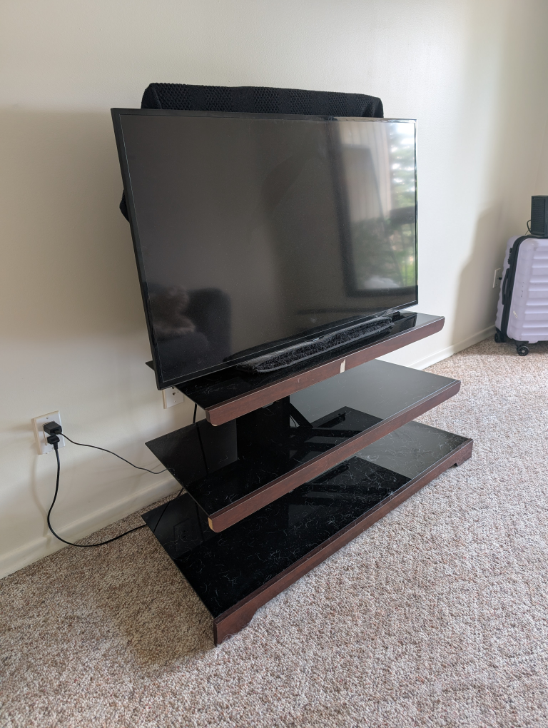Black Glass with Wood TV Stand (TV not included) - photo 2