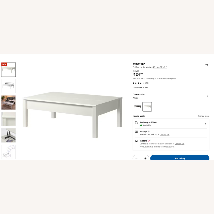 IKEA Trulstorp White Coffee Table - photo 2