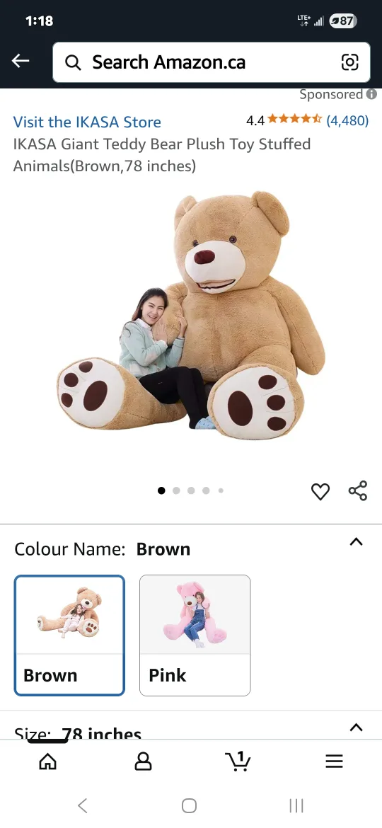 IKASA Giant Teddy Bear Plush - Brown, 78 inches thumbnail