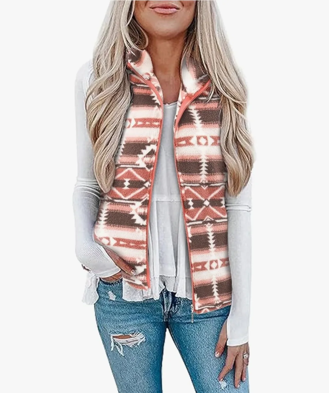 Women's Sherpa Fleece Vest Jacket (M) Boho Print | Sleeveless thumbnail