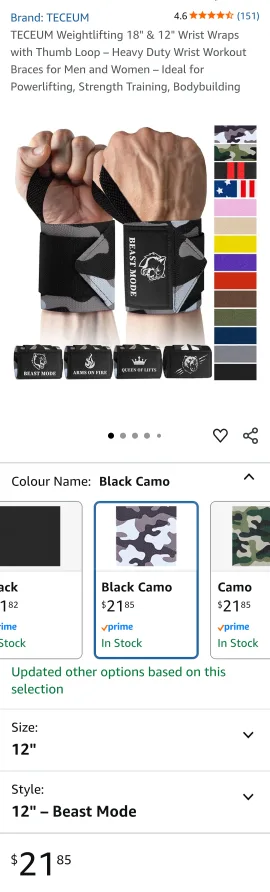 New TECEUM 12" Black Camo Wrist Wraps image indicator(3)