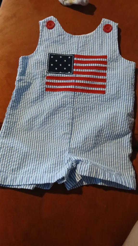 Striped Seersucker Romper with American Flag 🧡 thumbnail