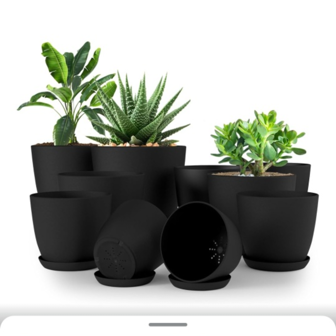 Utopia Home 10-Piece Black Plastic Planter Set