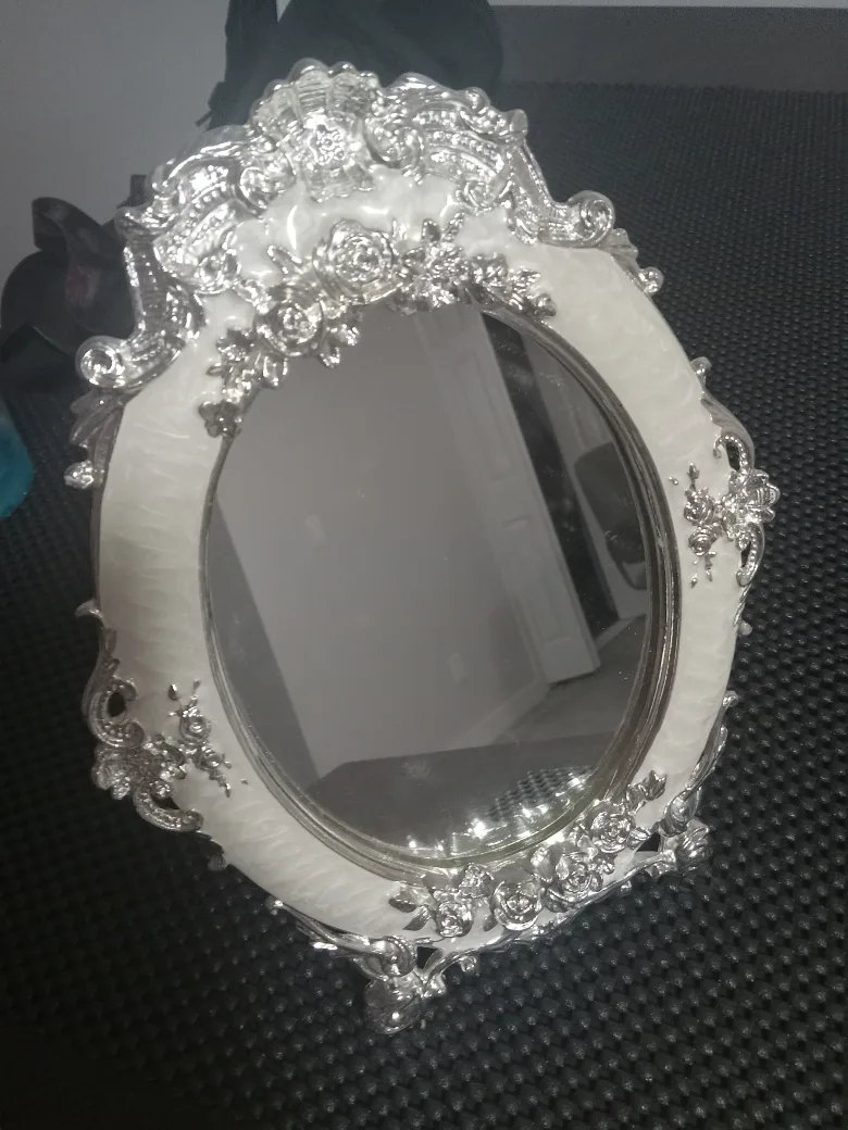 Ornate Oval Mirror - Silver & White thumbnail