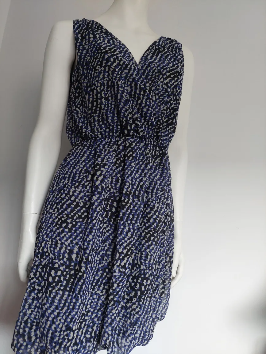 Blue and White Abstract Print Sleeveless Mini Dress thumbnail