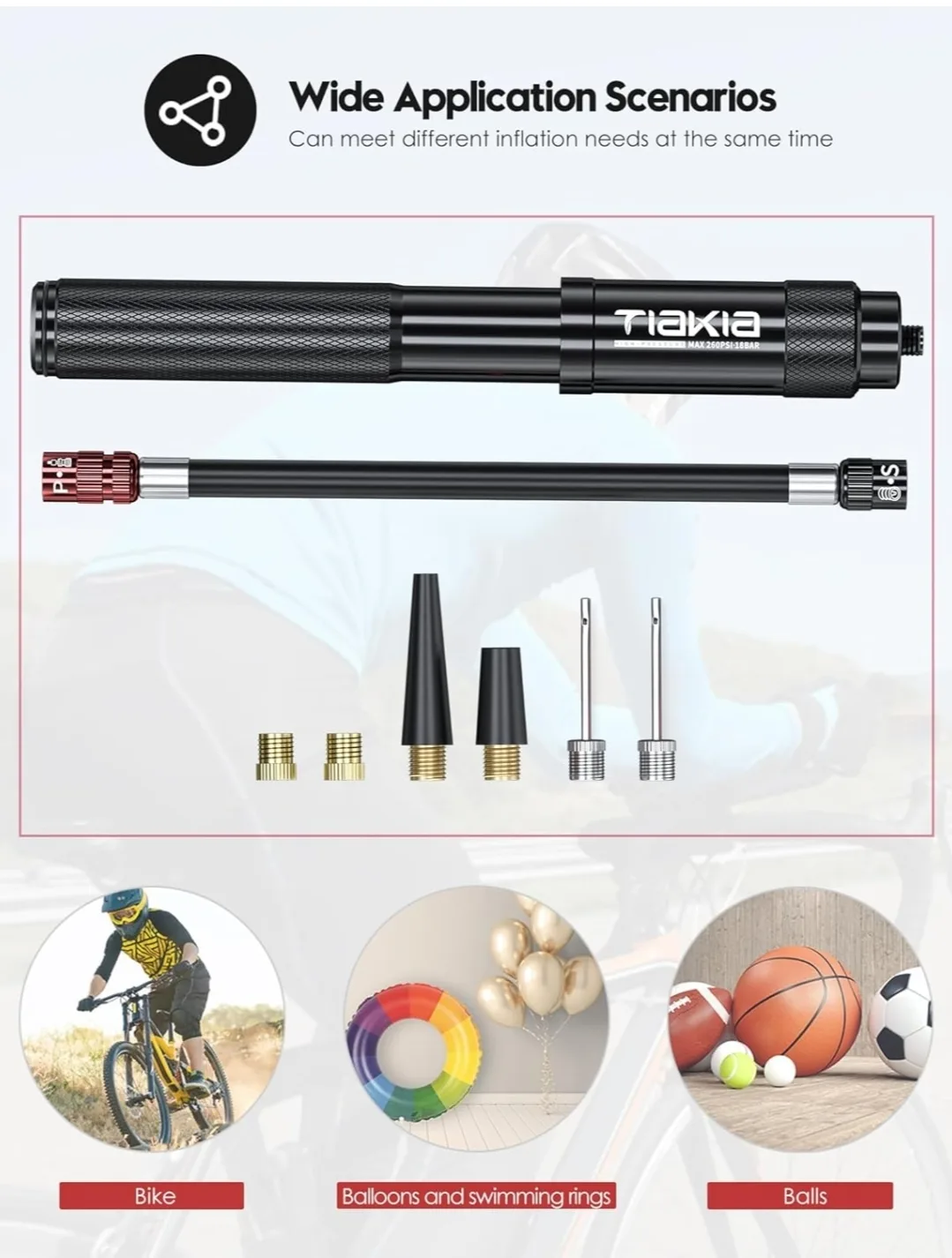 Tiakia Mini Bike Pump – 260 PSI High Pressure image indicator(4)