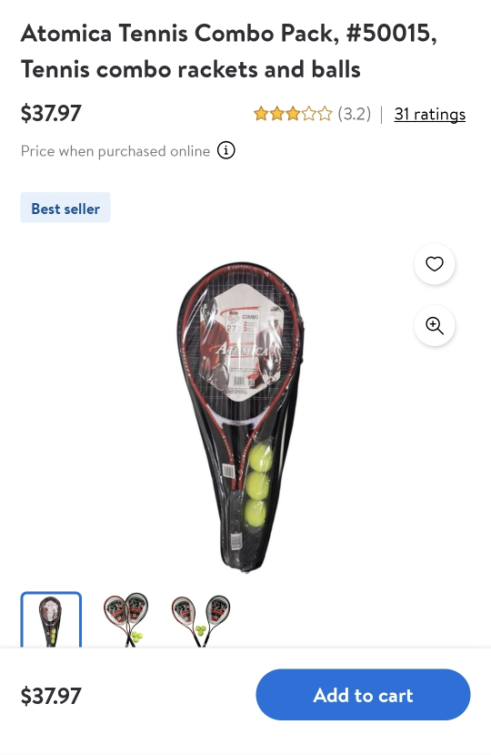 Atomica Tennis Racquet Set - 2 Racquets + 3 Balls