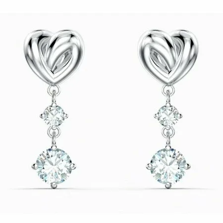 Swarovski Silver Tone Heart Drop Earrings - New in Box! thumbnail