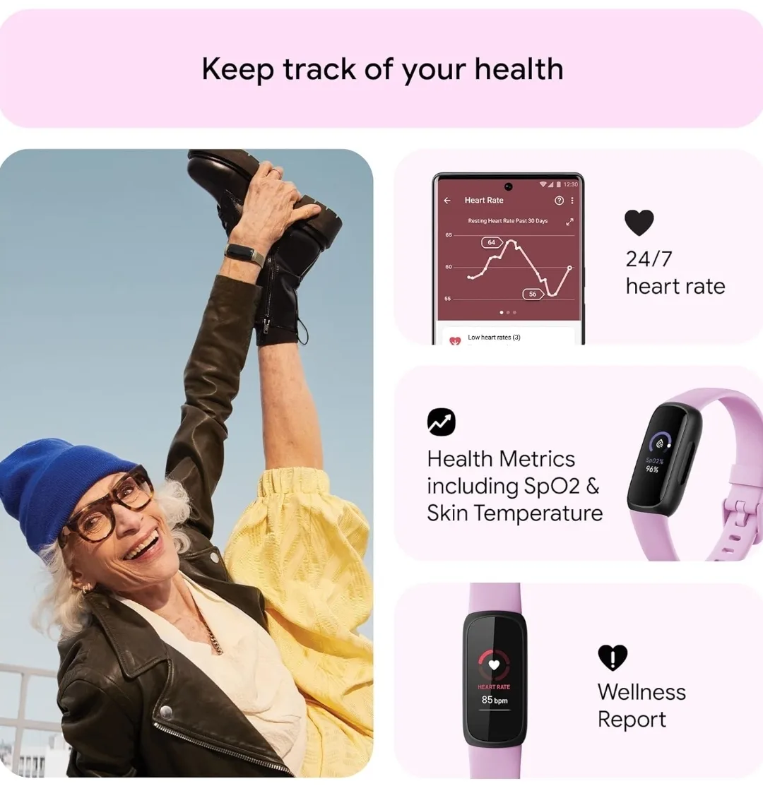 Google Fitbit Inspire 3 Health & Fitness Tracker – Lilac Bliss – image indicator(10)